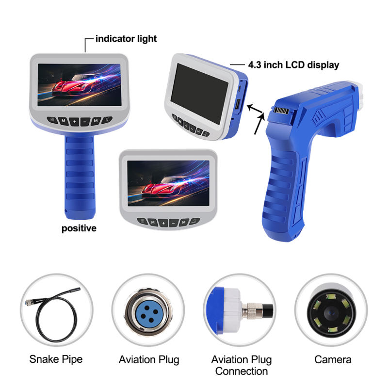 Technical parameters of Borescope Camera 1080P HD: Item Type: Laparoscopy Cable: Semi-hard, has a certain elasticity Camera diameter: 8.0mm Integrated light source: 6 bright LEDs Screen: 4.3 '' inch multi-color LCD screen Camera resolution: 1920 * 1080P Effective Focal length: Horizontal 3 ~ 10cm, viewing angle: 70 ° Diverse languages: Chinese, English, German, French, Japanese, Russian, Spanish Color: Blue, Gray (optional) Cable length: 1M, 3.0M, 5M (optional to match where you are examining and laparoscopic for best results) Water-resistant: IP68 standard, suitable for many environments Battery capacity: 1200mAh Working time: approx. 3-4 hours, depending on your usage Package weight 1M: 718g / 1.58pounds           3.0M: 1012g / 2.23 pounds           5M: 1282g / 2.83pounds Package size: 1M: 235 * 210 * 90mm / 9.3 * 8.3 * 3.5           Inch 3.0M: 235 * 210 * 90mm /9.3*8.3*3.5inches           5M: 235 * 210 * 90mm / 9.3 * 8.3 * 3.5inches