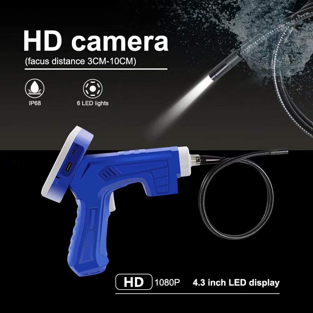 Technical parameters of Borescope Camera 1080P HD: Item Type: Laparoscopy Cable: Semi-hard, has a certain elasticity Camera diameter: 8.0mm Integrated light source: 6 bright LEDs Screen: 4.3 '' inch multi-color LCD screen Camera resolution: 1920 * 1080P Effective Focal length: Horizontal 3 ~ 10cm, viewing angle: 70 ° Diverse languages: Chinese, English, German, French, Japanese, Russian, Spanish Color: Blue, Gray (optional) Cable length: 1M, 3.0M, 5M (optional to match where you are examining and laparoscopic for best results) Water-resistant: IP68 standard, suitable for many environments Battery capacity: 1200mAh Working time: approx. 3-4 hours, depending on your usage Package weight 1M: 718g / 1.58pounds           3.0M: 1012g / 2.23 pounds           5M: 1282g / 2.83pounds Package size: 1M: 235 * 210 * 90mm / 9.3 * 8.3 * 3.5           Inch 3.0M: 235 * 210 * 90mm /9.3*8.3*3.5inches           5M: 235 * 210 * 90mm / 9.3 * 8.3 * 3.5inches