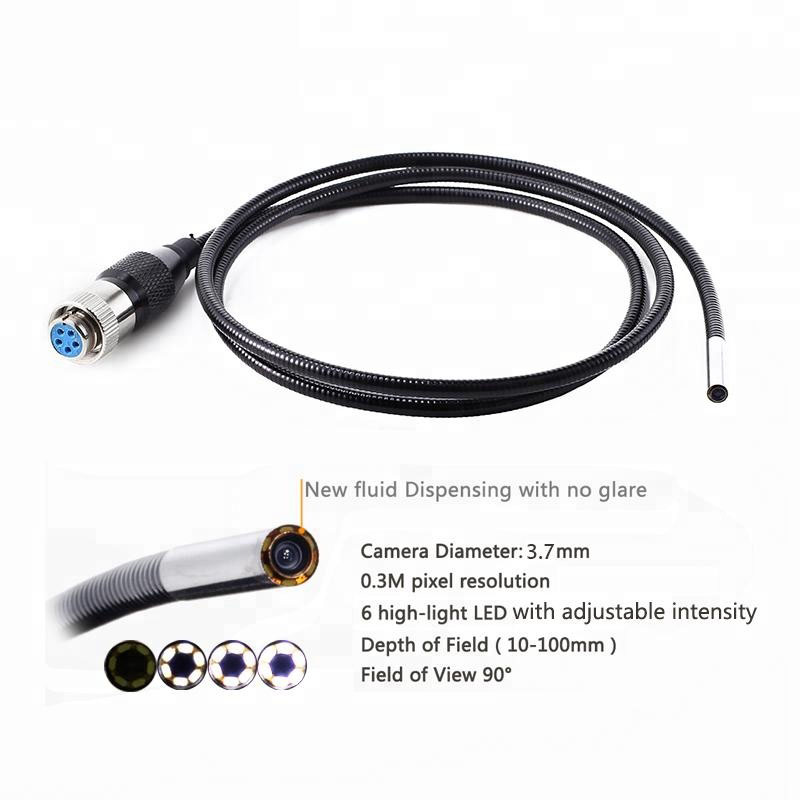 Some basic features and outstanding features of Industrial quality borescope:  〈Power 2600mAh〉: Built-in 18650 lithium-ion battery, rechargeable, saves the cost of buying new batteries, and reduces the amount of waste left outside. And with up to 6 hours of battery life, there's no need to worry about interruptions in operation  〈Light Source〉: Equipped with 6 LED bulbs, helping us to illuminate during the examination or endoscopy in dark places, lack of light from the sun. Besides, we can arbitrarily adjust the light to suit very simple operations  〈Cable〉: Semi-rigid mode and moderate elasticity make the cable comfortable to go into tight places, the rope can be bent in many terrains without worrying about the inside of the wire is affected  The supporting cable in each device is different from 1m or 3m, depending on the needs of each customer that can change.  〈Waterproof ability〉: Waterproof, resistant to many kinds of extreme weather according to IP67 standards. Give us the freedom to explore comfortably in many different environments and areas  〈Image Resolution〉: For JPEG 1600x1200p image, AVI 640x480p video resolution and 180 degree rotation ability. It allows us to view the image from a variety of angles  〈Memory Card〉: Supports 16GB PAL TF ​​card and you can use a 32GB card  〈Connections〉: USB2.0 / TV-out / TV output card slot and 4x zoom capability