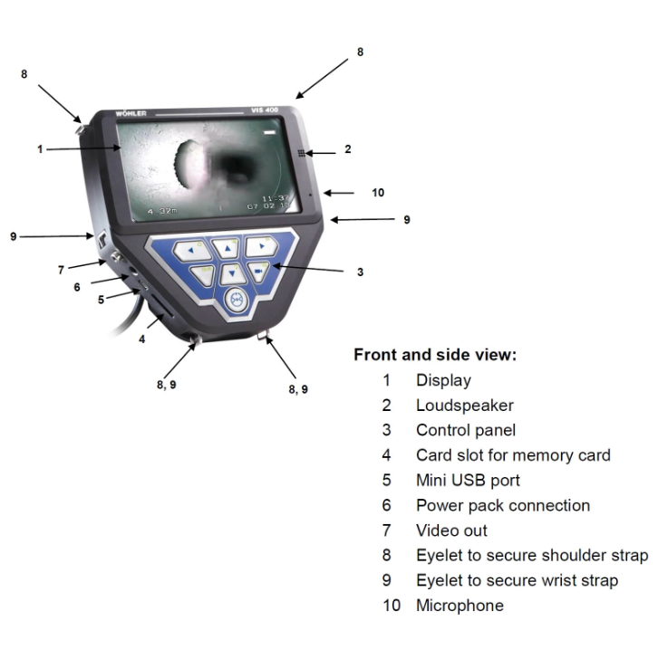 Wöhler VIS 400 hiện thị một số tính ưu việt khi bạn sử dụng:  - Đầu camera tích hợp màu có khả năng xoay và nghiêng thích hợp sử dụng vào việc kiểm tra ở các khu vực hạn hẹn, ngoằn ngoèo,... Bộ phận đèn LED hỗ trợ soi sáng để có thể thấy các lỗi bên trong đường ống, ống khói, động cơ xe,...  - Công nghệ hình ảnh CCS (Cristal Clear Screen) trong suốt như pha lê cho ta chất lượng hình ảnh, video vô cùng sống động và sắc nét  - Được thiết với modun thông minh và hiện đại, ta có thể dễ dàng kết nối các vật vào thiết bị để hỗ trợ trong quá trình máy vận hành để đạt kết quả tốt nhất  - Pin của Wöhler VIS 400 là pin sạc Lithuim Lion mạnh mẽ, với 2000mAH ta có thể sử dụng 2-3 giờ tùy vào việc sử dụng của bạn  - Đầu camera có khả năng chống nước cao, chống bụi bặm, sử dụng được trong nhiều môi trường khác nhau  - Cổng USB mini truyền tải dữ liệu đến thiết bị số khác như máy tính bảng, laptop,... để có thể nhiều người quan sát cùng lúc  - Công nghệ tiên tiến, màn hình hiện thị bộ đếm kỹ thuật số công tơ giúp ta trong quá trình sử dụng máy, có thể quan sát rõ ràng nhất  - Khác với các thiết bị nội soi khác, ở thiết kế lần này có đai đeo và màn hình được bảo vệ khỏi sự va đập  - Thông qua màn hình, ta có dễ dàng thấy được các lỗi bên trong đường ống với các sự hỗ trợ từ thiết bị như đèn LED, đầu camera di chuyển,....  - Bộ đếm đồng hồ kỹ thuật số có độ phân giải 0,04 m, hiển thị trên màn hình (với máy ảnh Wohler viper hoặc cuộn cáp) cho ta có hình ảnh, video rõ nhất   Với các nhu cầu sử dụng khác nhau, việc sử dụng các đầu camera cũng khác nhau để thu được video hay hình ảnh chất lượng tuyệt nhất có thể:  Đầu camera màu Ø 51 mm  Đầu camera Ø 40 mm có thể xoay & nghiêng  Đầu camera Ø 26 mm có thể xoay & nghiêng cho đường kính ống nhỏ hơn