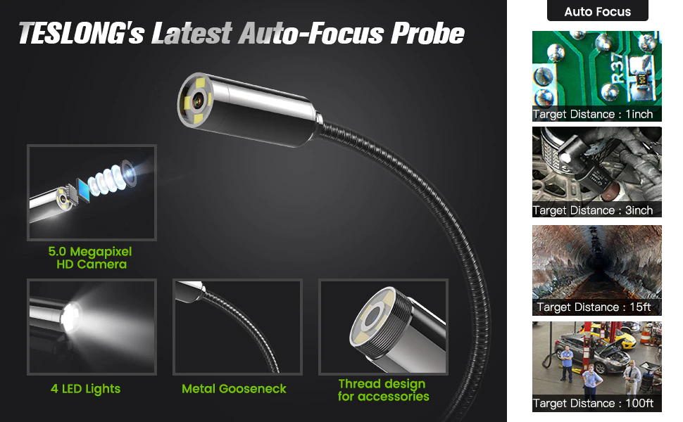 Industrial Borescope is perfect for working in the dark with the latest Auto-Focus Probe